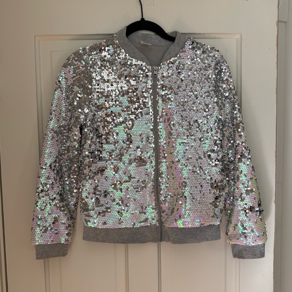 wonder nation Other - *ADD ON 5* Wonder Nation Girls Silver Iridescent Sequin Bomber Jacket L 10-12